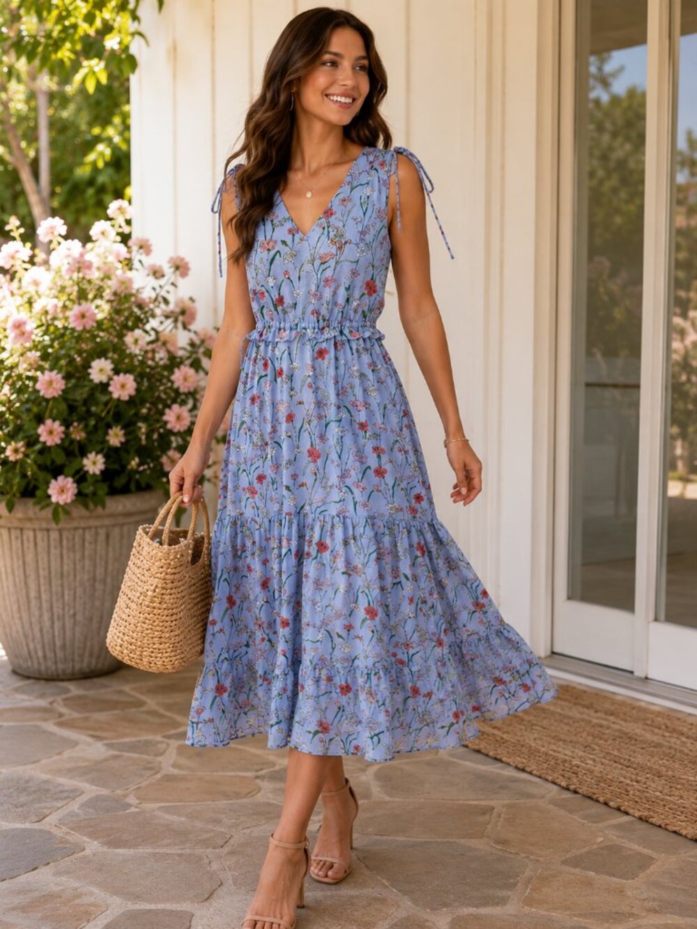 Banana Republic Petite Blue Floral Midi Dress NWT Size 4P